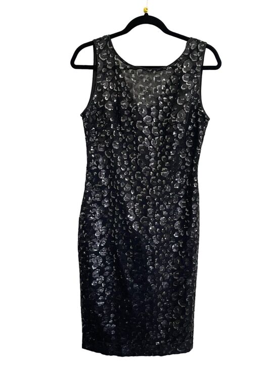 Calvin Klein Dresses & Skirts - NWOT CALVIN KLEIN 6 Leopard Black Silver Sheath Sequin Dress VNeck NEW #7126